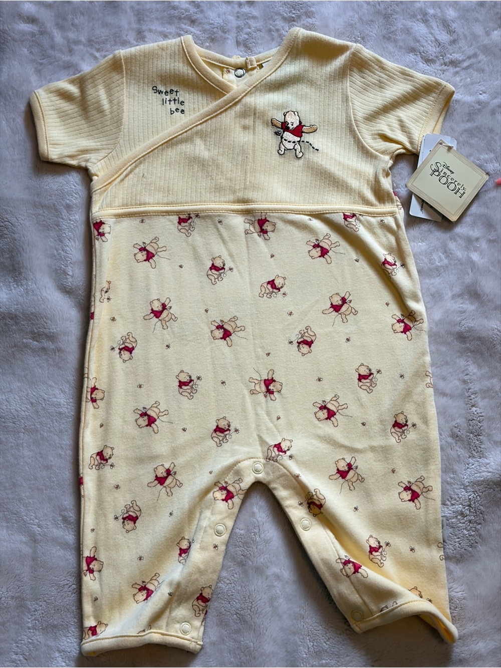 Disney Yellow Winnie the Pooh Wrap-Front Baby One-Piece